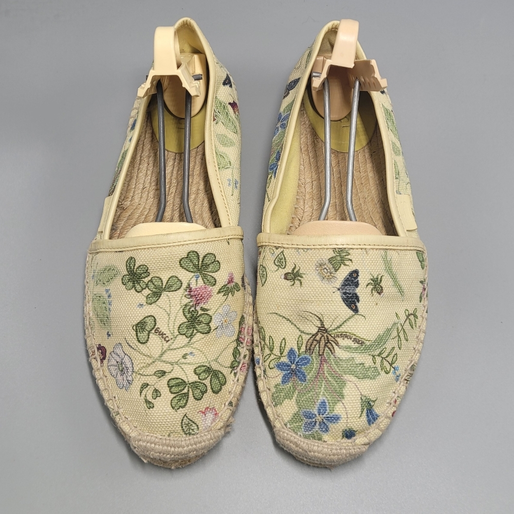Gucci Yellow Floral Espadrilles Slip On Espadrilles 381207 Boho Chic Size 7